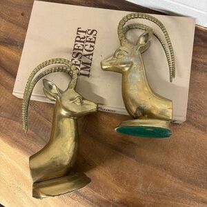 Huge Vintage Brass Ibex Antelope Bookends